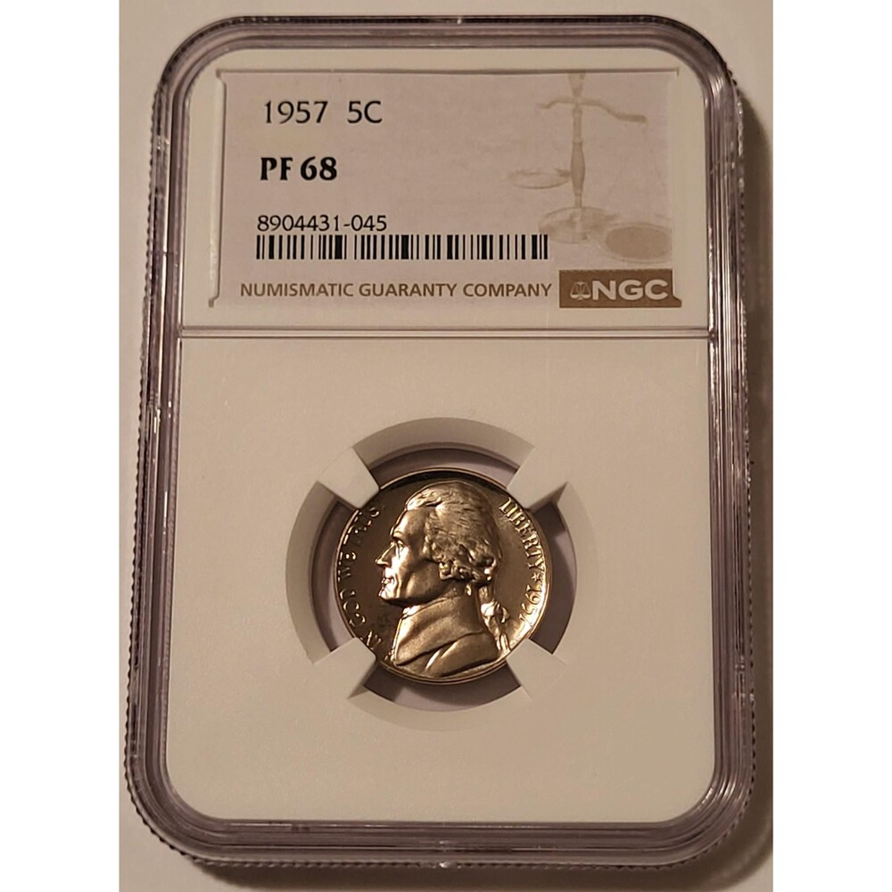 1957 Jefferson Proof Nickel PF68 NGC Light Toning